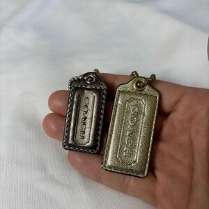 Coach Metallic Leather Hangtag Set Gold and Pewter Replacement Bag Charms 2pc